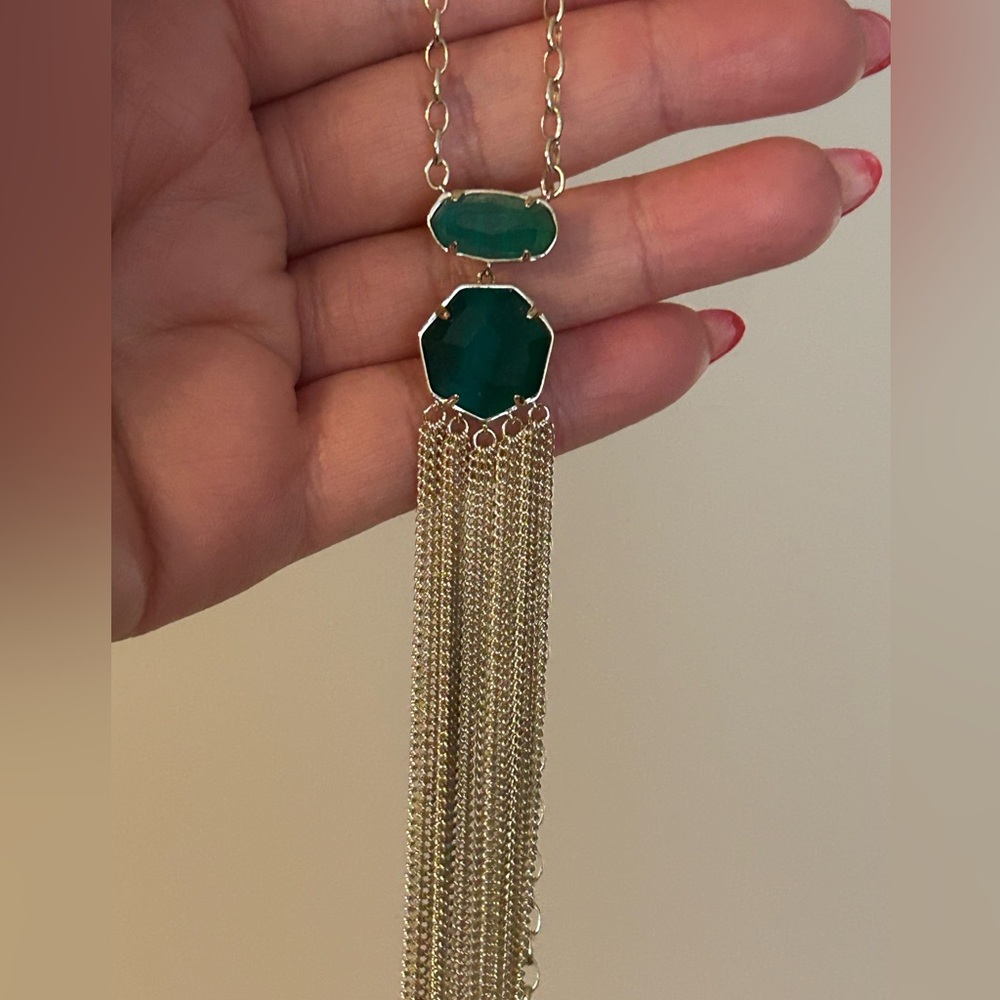 Kendra Scott Tae Gold and Green Tassel Necklace - Picture 2 of 5